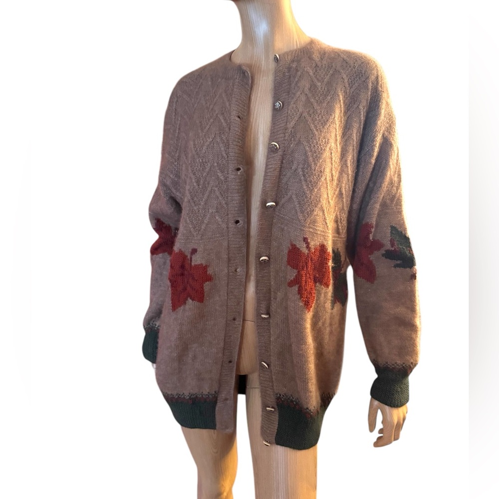 QIVIUK by Nando cardigan NWOT Brown Cashmere Handmade Cardigan Leaf Pattern